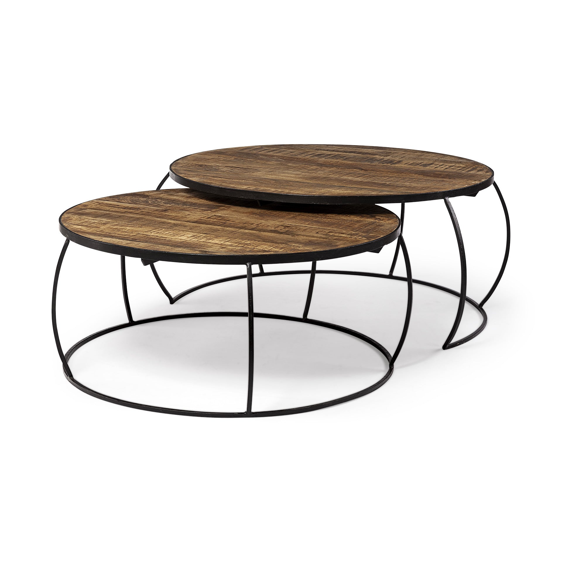 Brown & Black Wood & Metal Round Nested Coffee Tables image 3