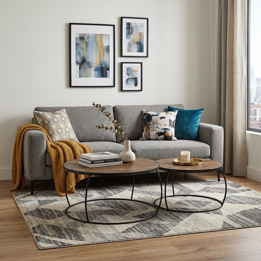 Brown & Black Wood & Metal Round Nested Coffee Tables image 1