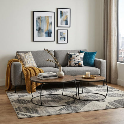 Brown & Black Wood & Metal Round Nested Coffee Tables image 1
