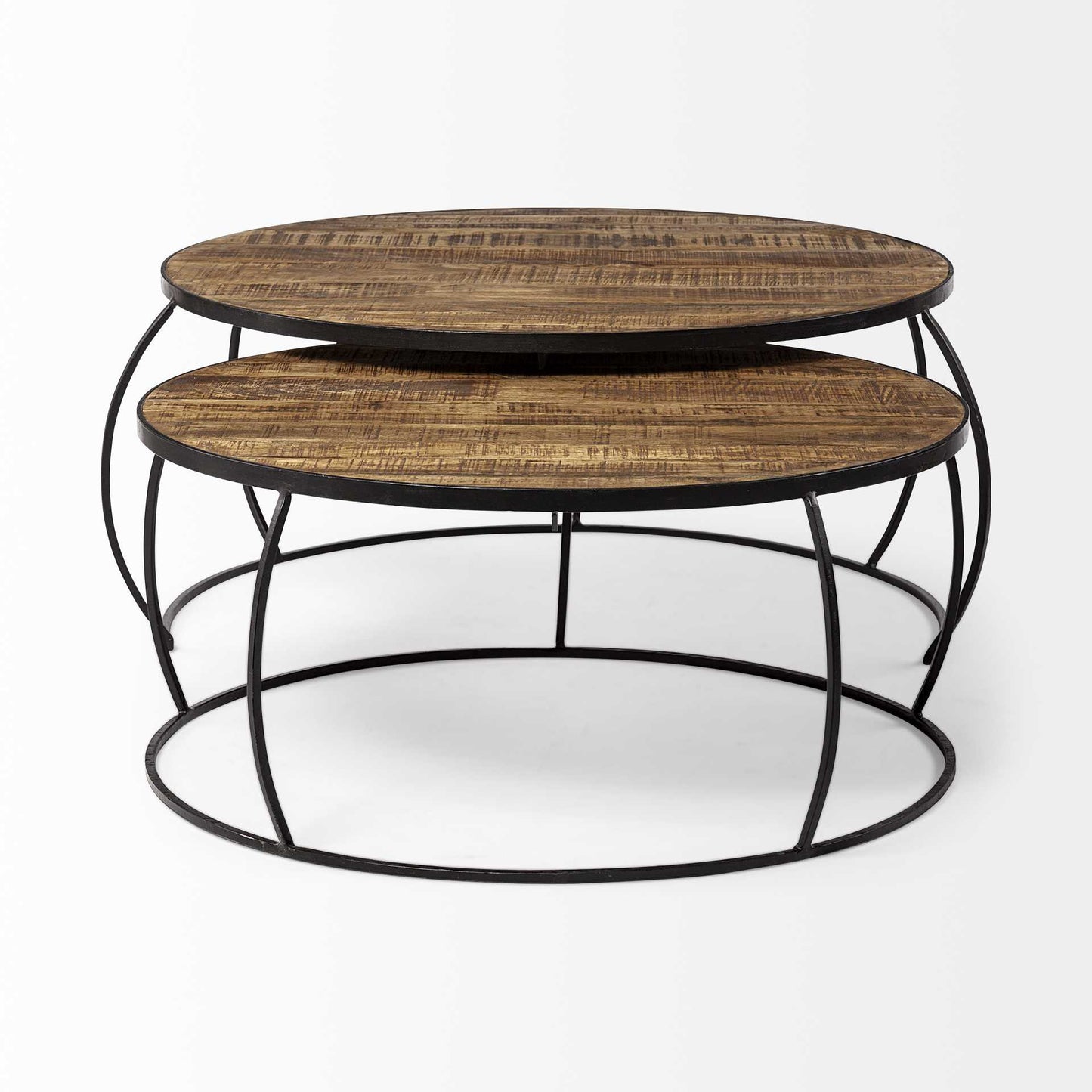 Brown & Black Wood & Metal Round Nested Coffee Tables image 4