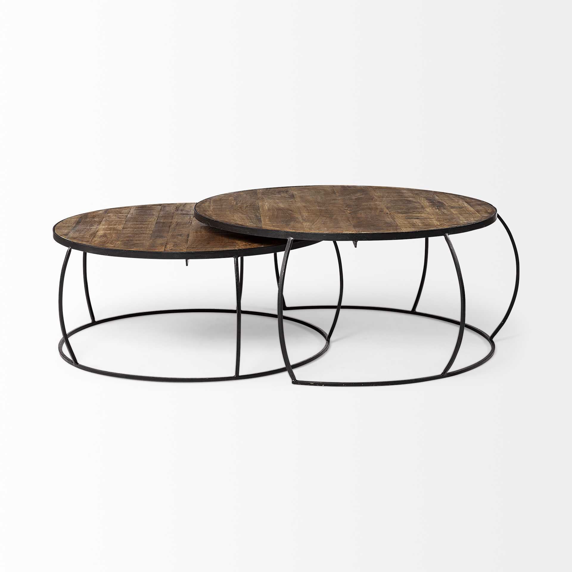 Brown & Black Wood & Metal Round Nested Coffee Tables image 5