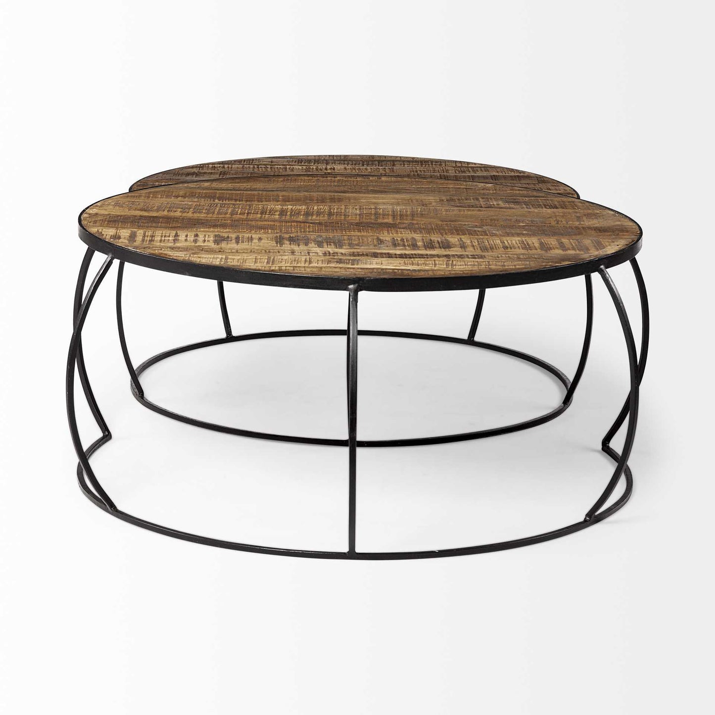 Brown & Black Wood & Metal Round Nested Coffee Tables image 6