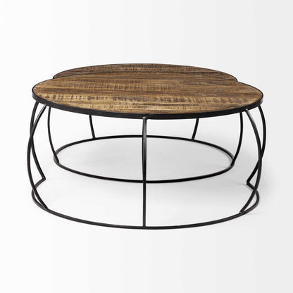 Brown & Black Wood & Metal Round Nested Coffee Tables image 6