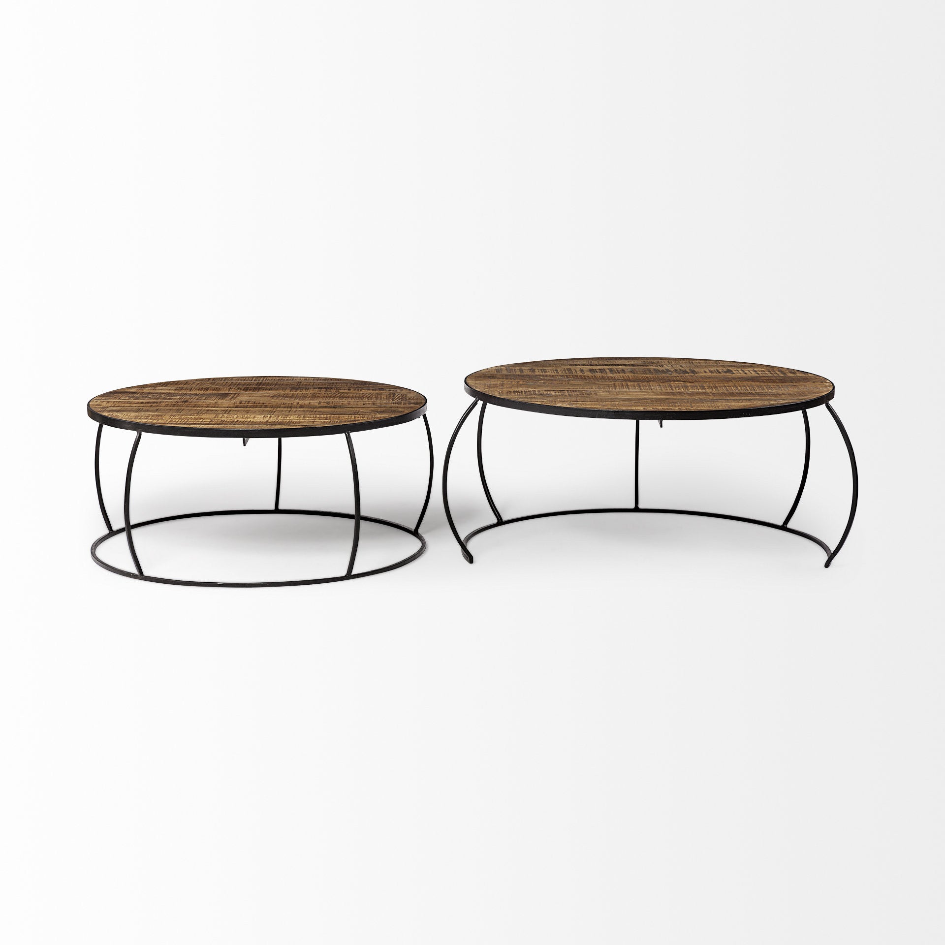 Brown & Black Wood & Metal Round Nested Coffee Tables image 2