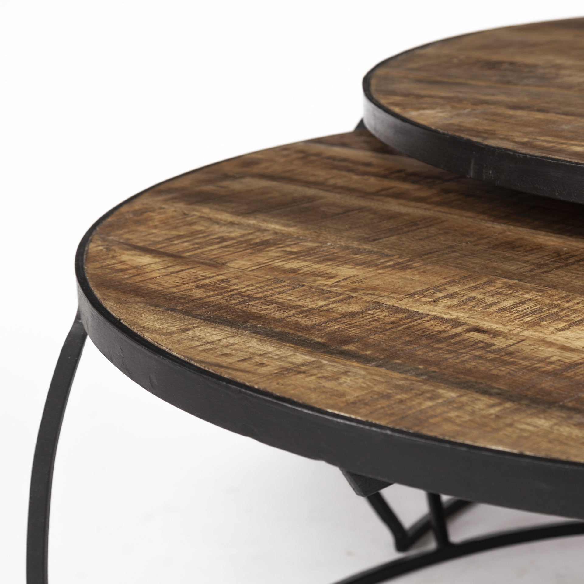 Brown & Black Wood & Metal Round Nested Coffee Tables image 9