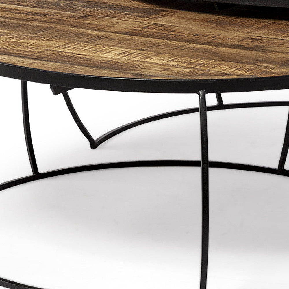 Brown & Black Wood & Metal Round Nested Coffee Tables image 7