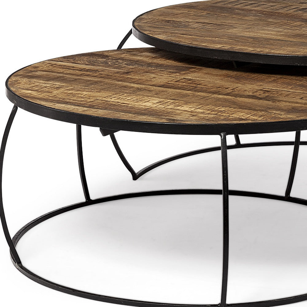 Brown & Black Wood & Metal Round Nested Coffee Tables image 8