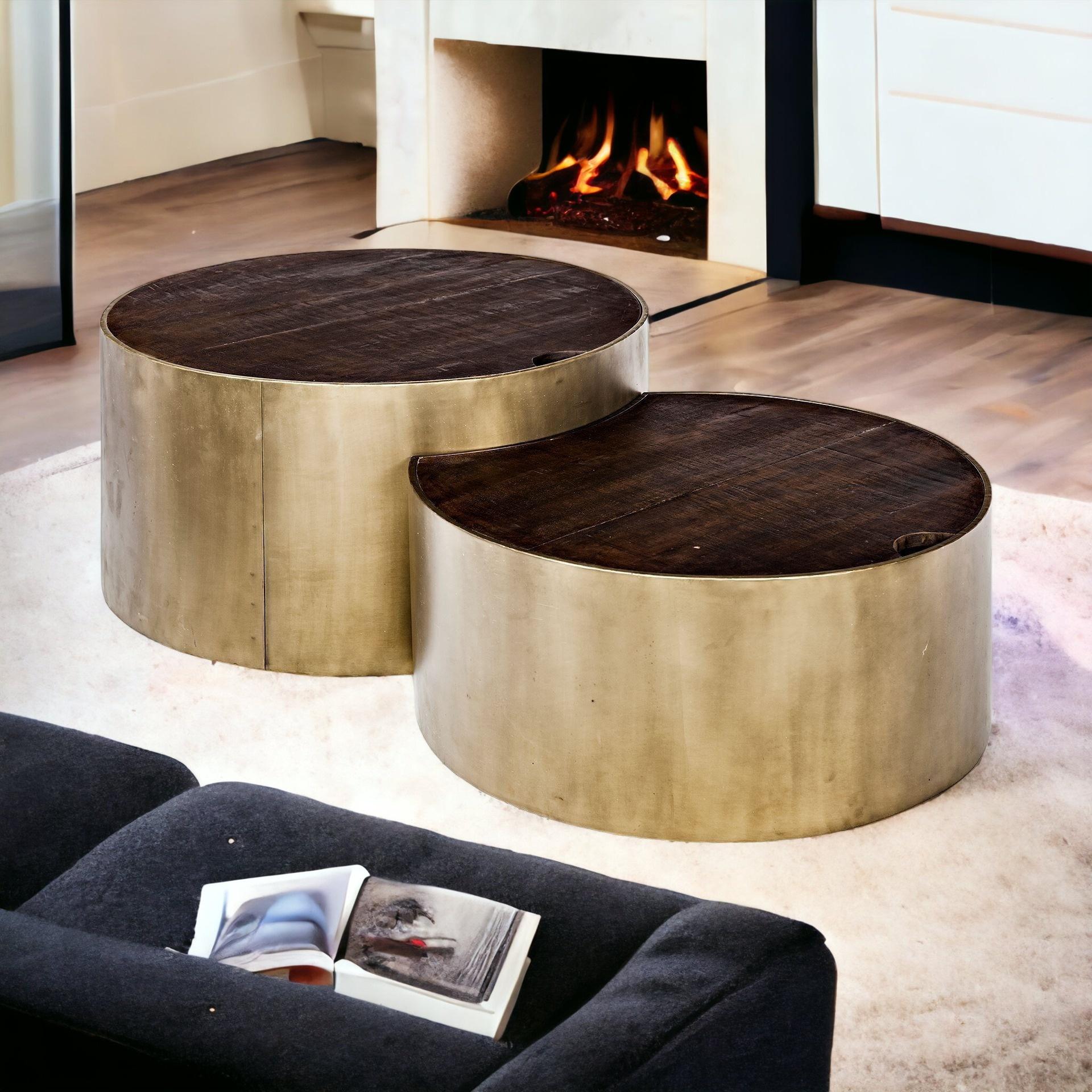 Brown Wood Round Nested Coffee Tables image 6