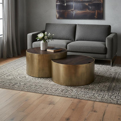 Brown Wood Round Nested Coffee Tables image 1