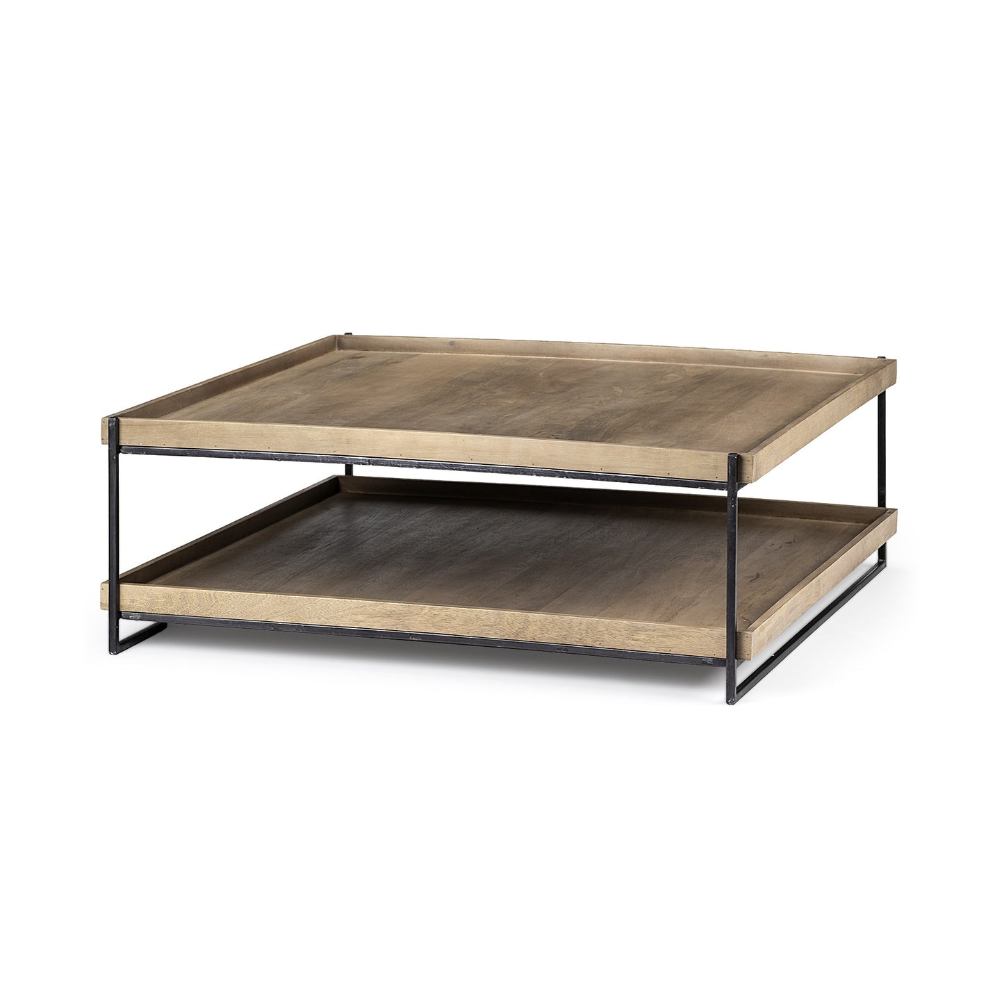 Natural & Black Solid Wood & Metal Coffee Table w/ Shelf image 3