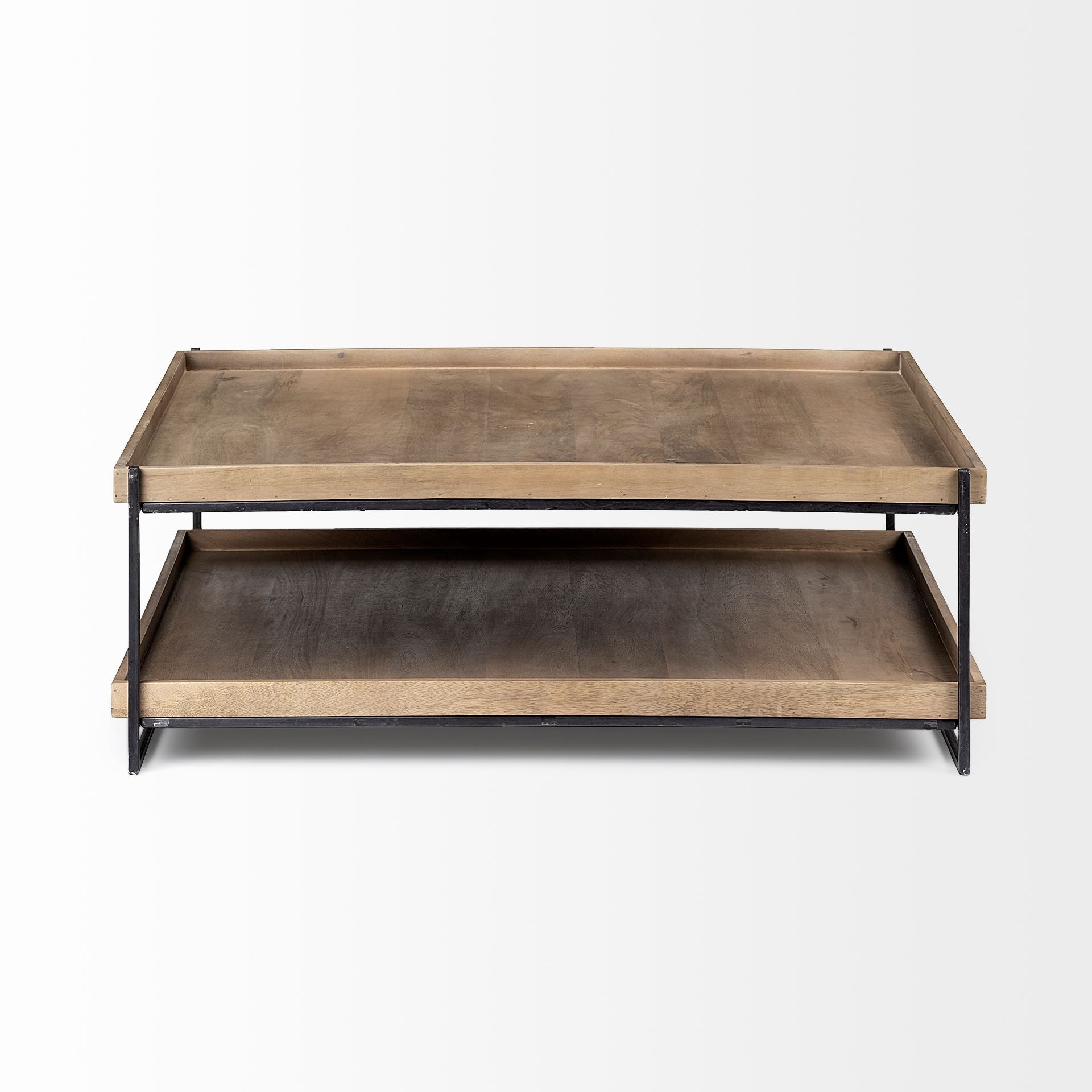 Natural & Black Solid Wood & Metal Coffee Table w/ Shelf image 2