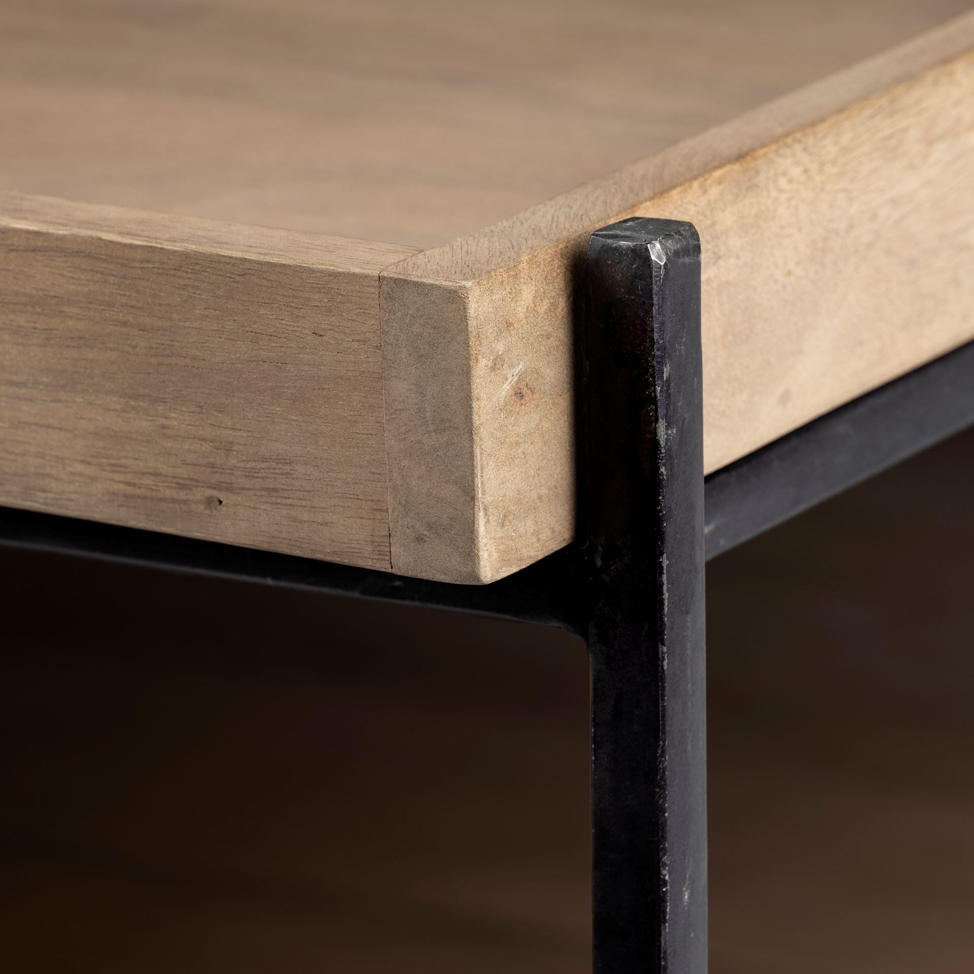 Natural & Black Solid Wood & Metal Coffee Table w/ Shelf image 6
