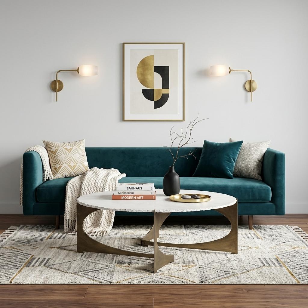 Round White Marble Top Gold & Metal Base Coffee Table image 1