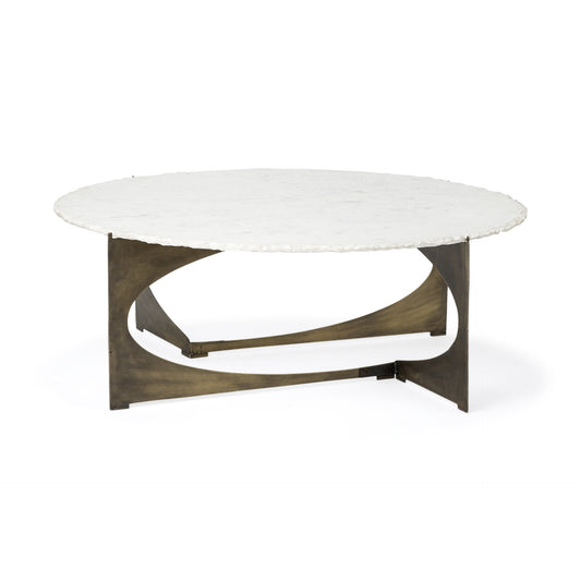 Round White Marble Top Gold & Metal Base Coffee Table image 2
