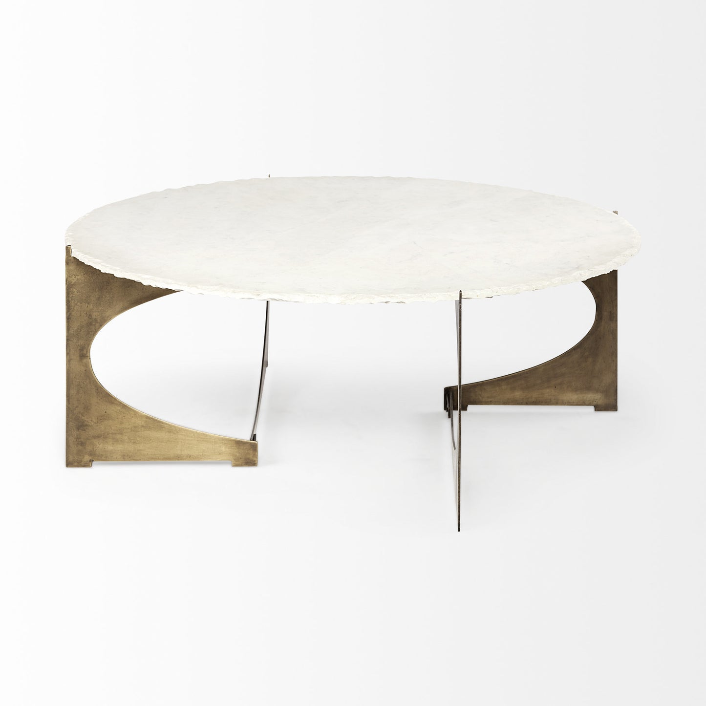 Round White Marble Top Gold & Metal Base Coffee Table image 3