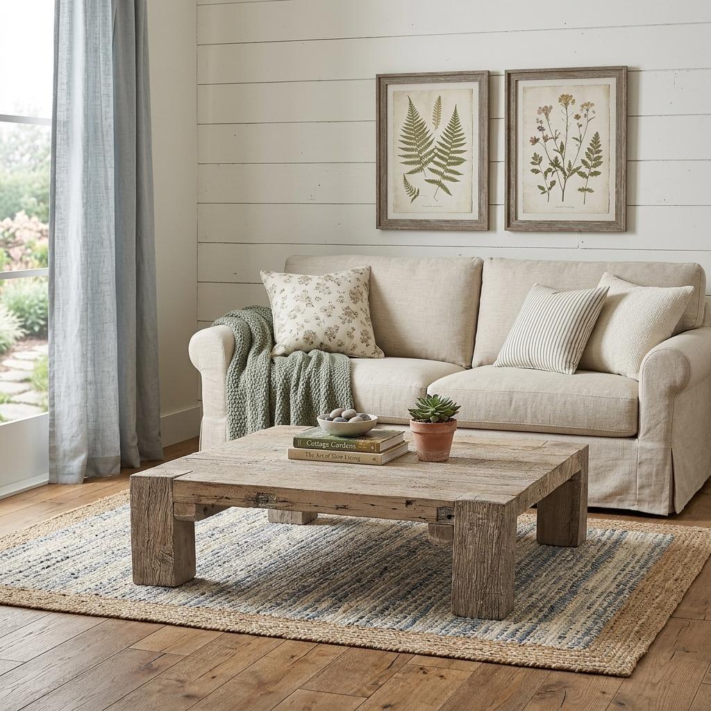 Natural Wood Distressed Coffee Table image 1