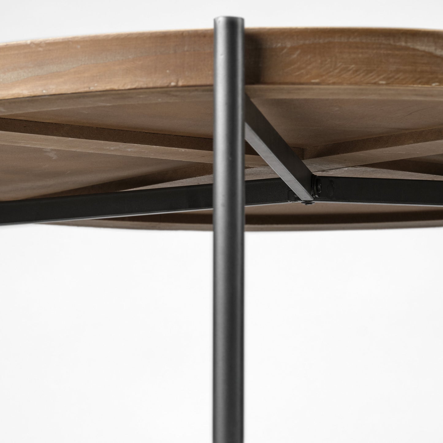 Brown & Black Solid Wood & Iron Round Coffee Table w/ Shelf image 6