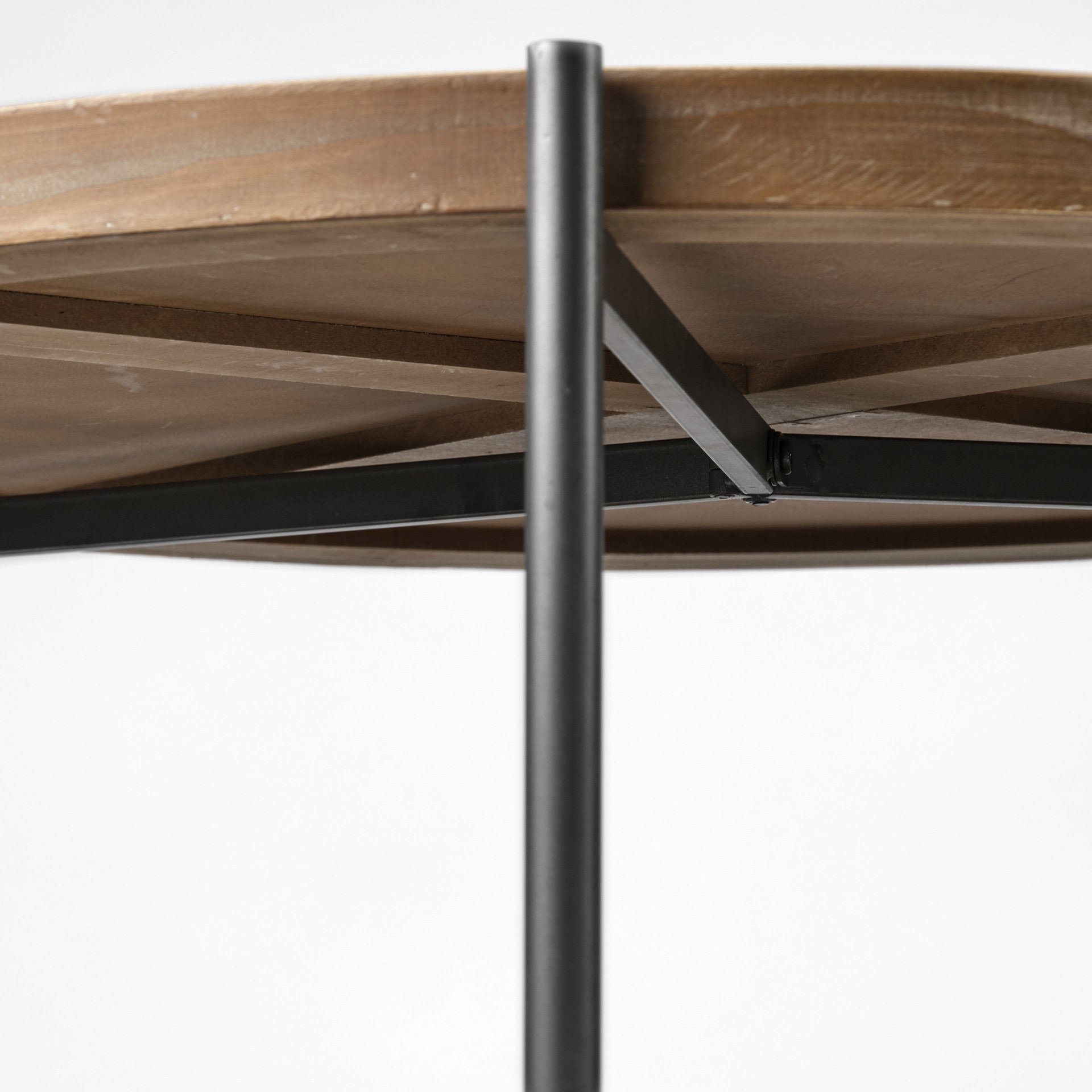 Brown & Black Solid Wood & Iron Round Coffee Table w/ Shelf image 6