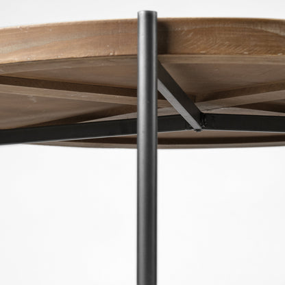 Brown & Black Solid Wood & Iron Round Coffee Table w/ Shelf image 6