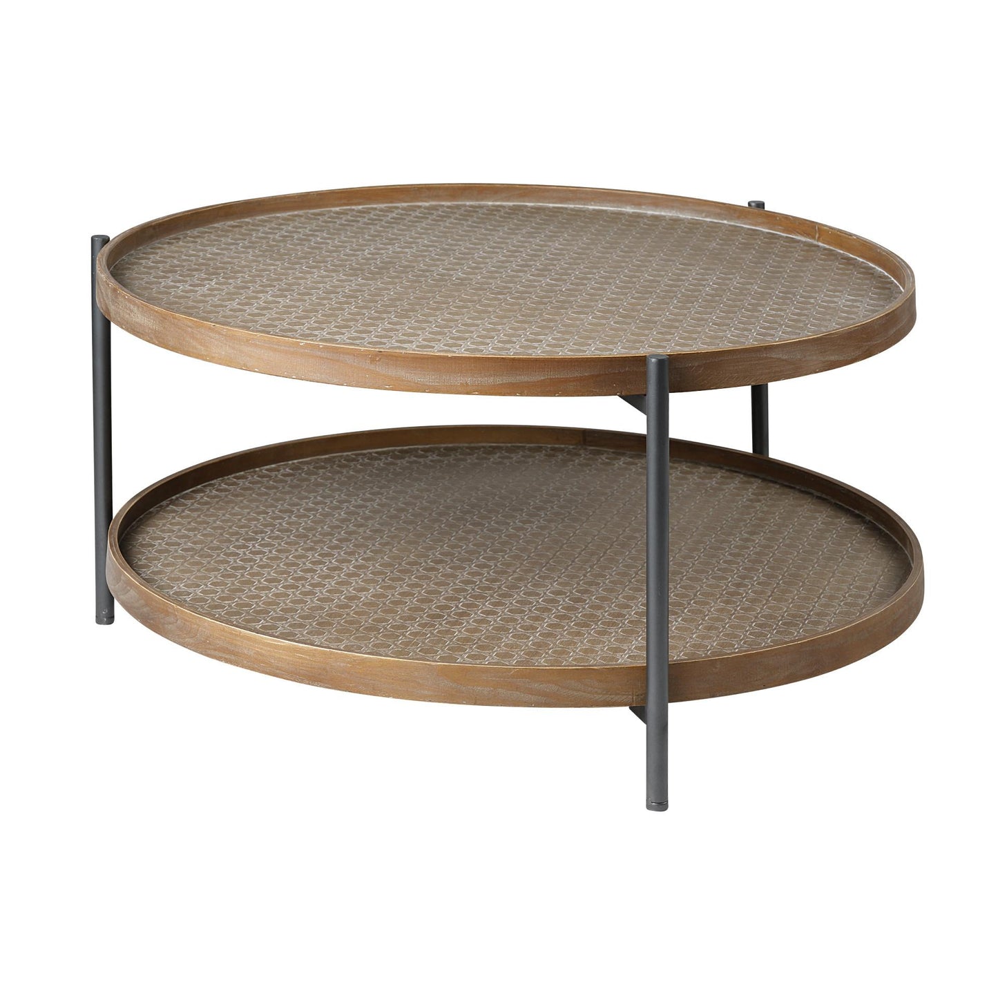 Brown & Black Solid Wood & Iron Round Coffee Table w/ Shelf image 3