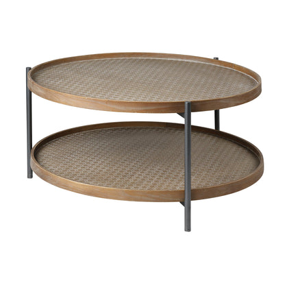 Brown & Black Solid Wood & Iron Round Coffee Table w/ Shelf image 3