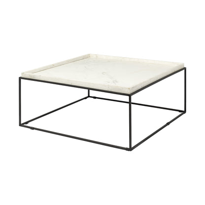 White & Black Genuine Marble & Metal Square Coffee Table