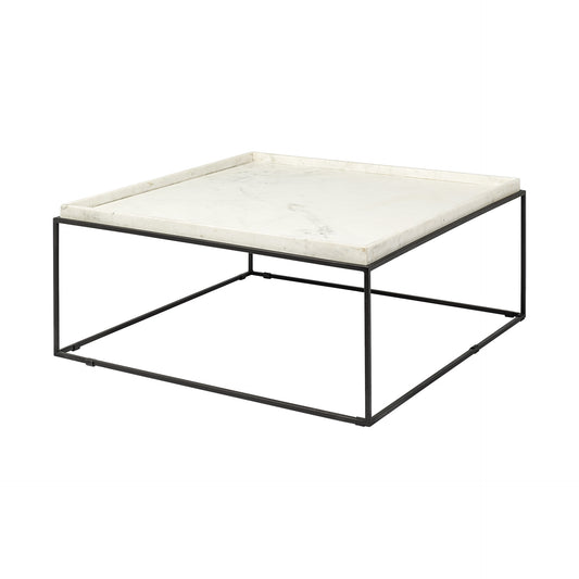 White & Black Genuine Marble & Metal Square Coffee Table