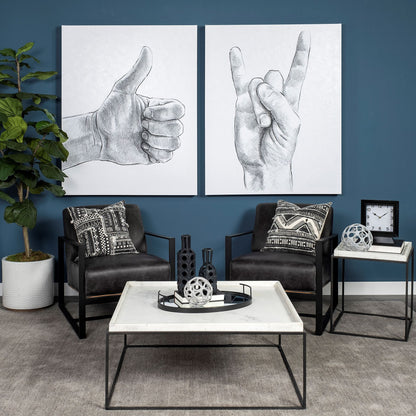 White & Black Genuine Marble & Metal Square Coffee Table