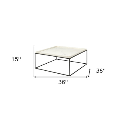 White & Black Genuine Marble & Metal Square Coffee Table