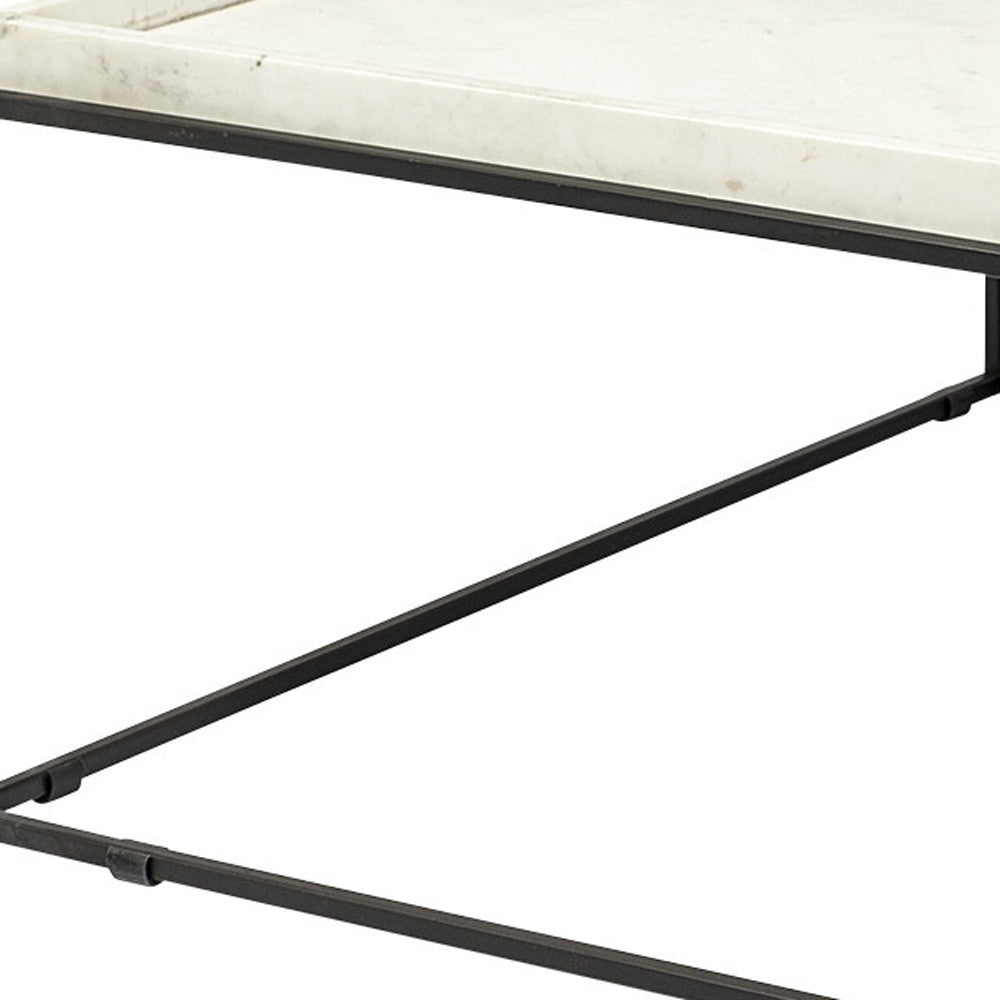 White & Black Genuine Marble & Metal Square Coffee Table