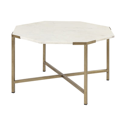 White & Gold Genuine Marble & Metal Octagon Coffee Table