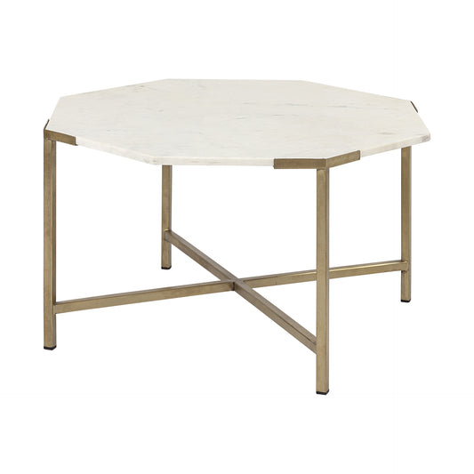 White & Gold Genuine Marble & Metal Octagon Coffee Table