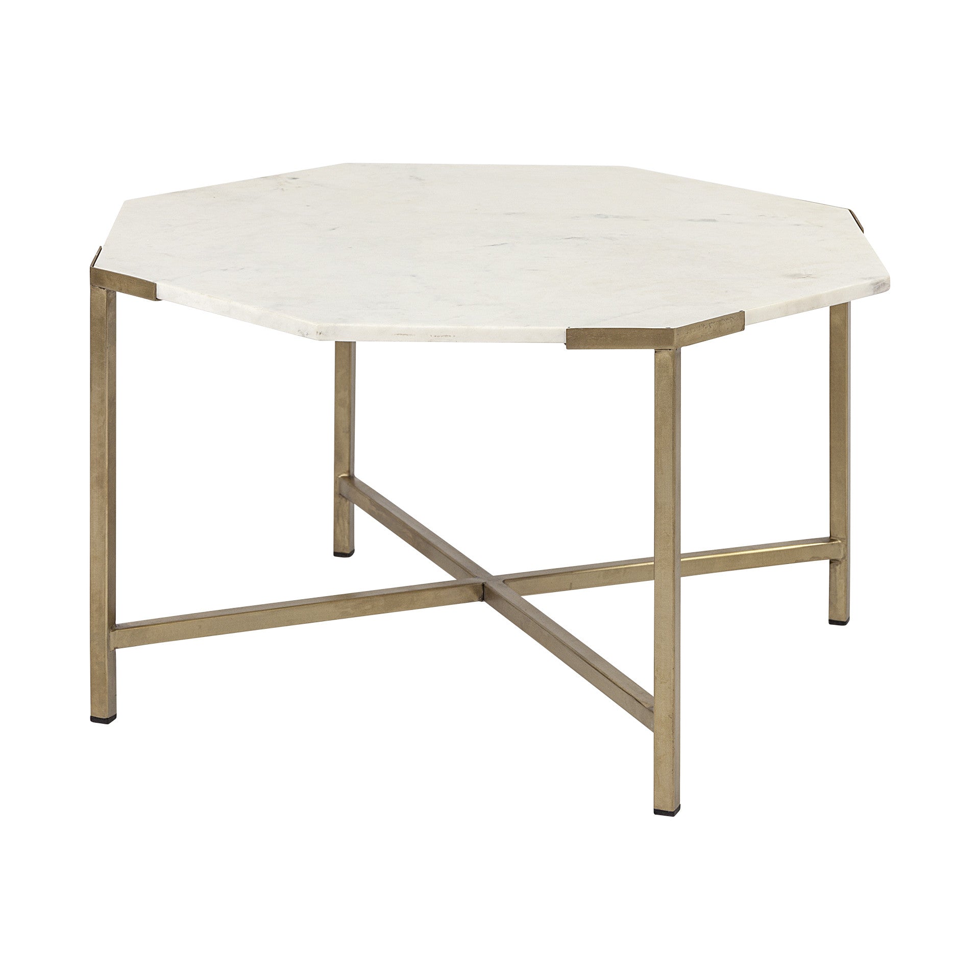 White & Gold Genuine Marble & Metal Octagon Coffee Table image 2