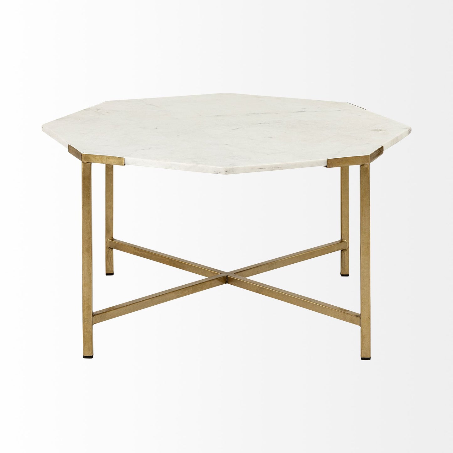 White & Gold Genuine Marble & Metal Octagon Coffee Table