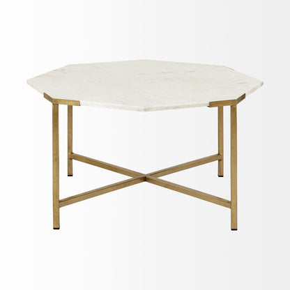 White & Gold Genuine Marble & Metal Octagon Coffee Table
