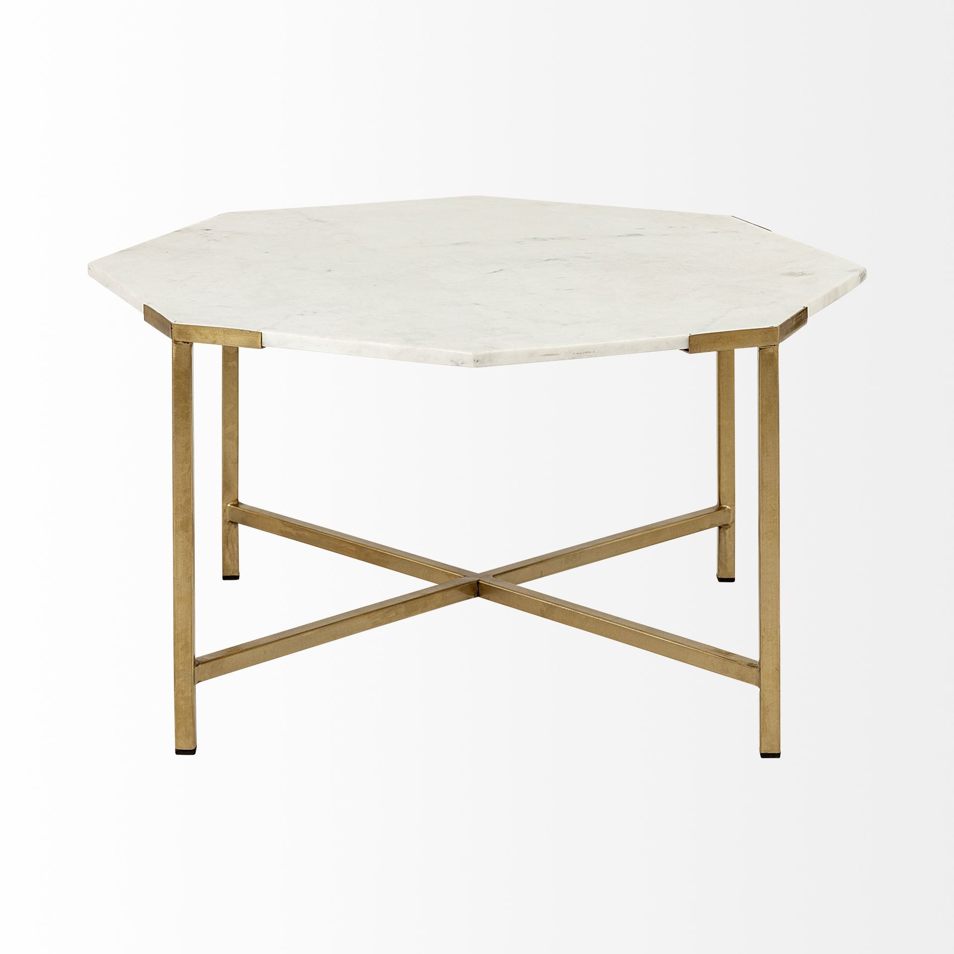 White & Gold Genuine Marble & Metal Octagon Coffee Table image 3