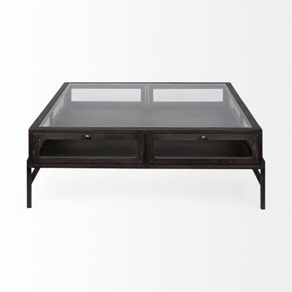 Black & Brown Square Coffee Table w/ 2 Drawers