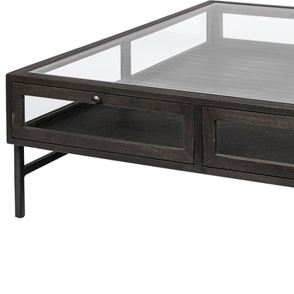 Black & Brown Square Coffee Table w/ 2 Drawers