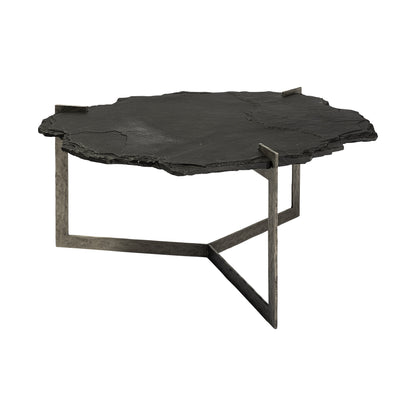 Black & Gold Stone & Iron Free Form Distressed Coffee Table