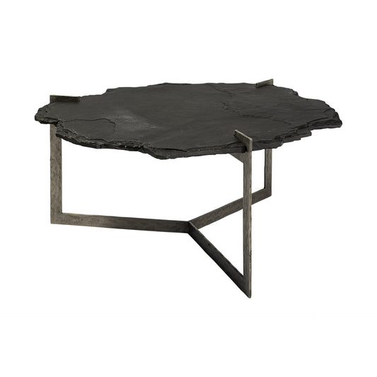 Black & Gold Stone & Iron Free Form Distressed Coffee Table
