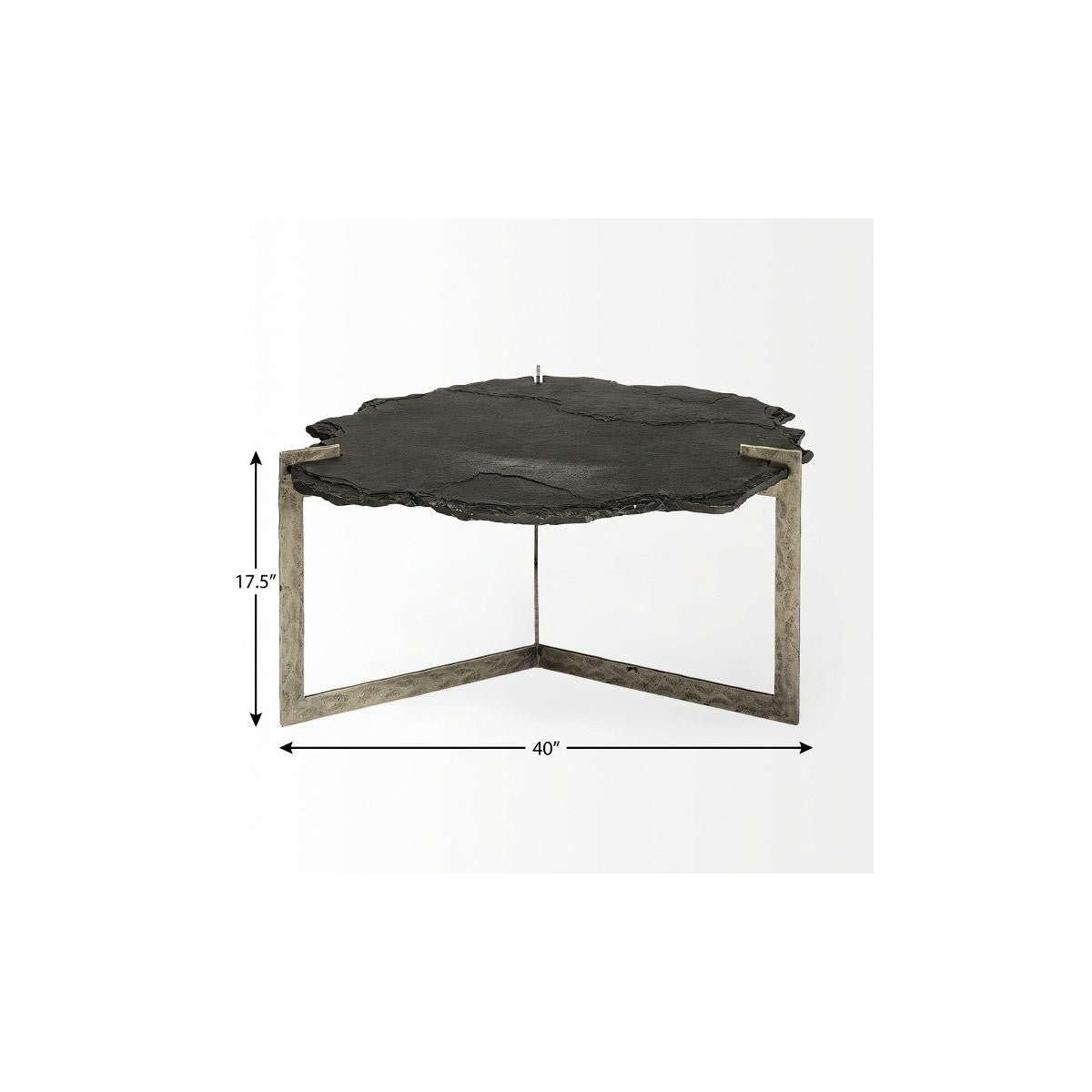 Black & Gold Stone & Iron Free Form Distressed Coffee Table image 9