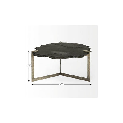 Black & Gold Stone & Iron Free Form Distressed Coffee Table image 9