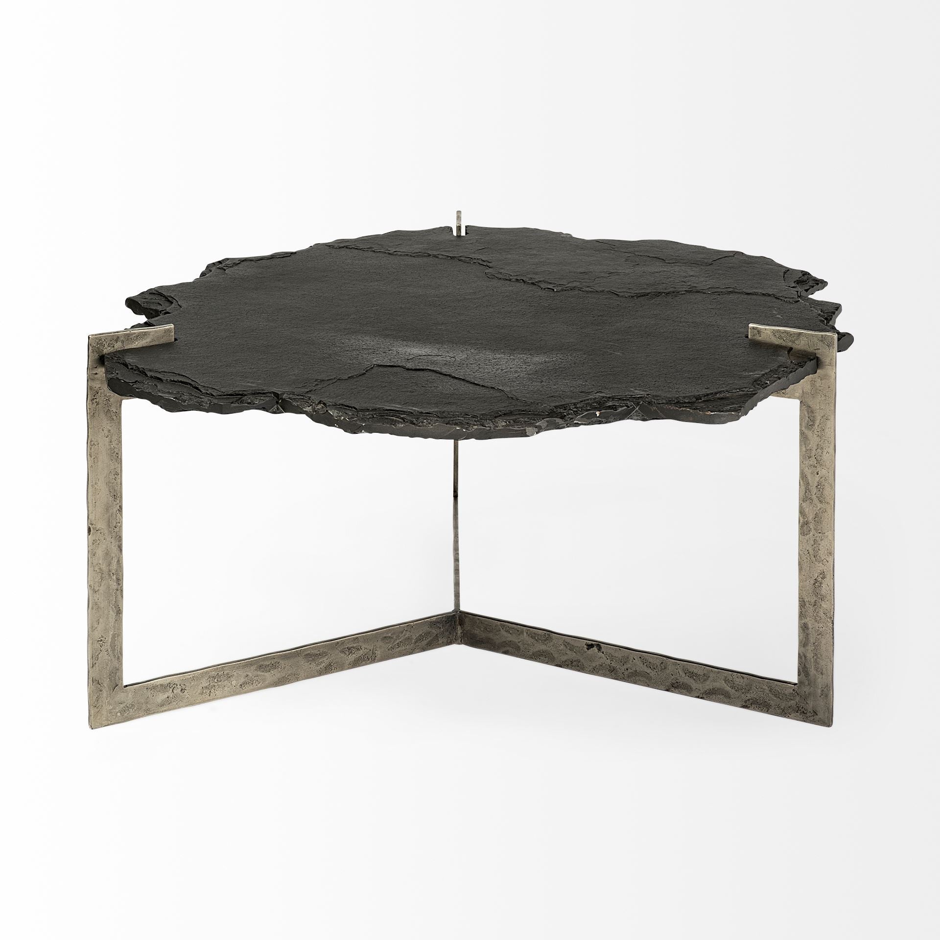 Black & Gold Stone & Iron Free Form Distressed Coffee Table image 2