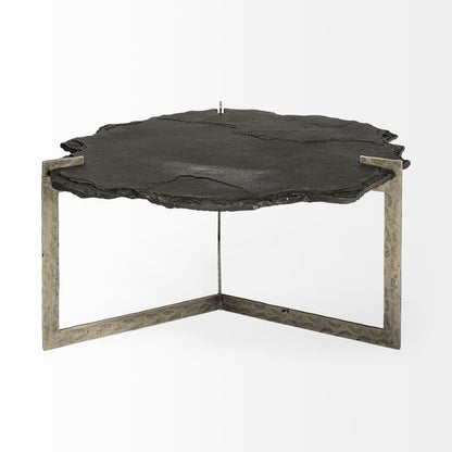Black & Gold Stone & Iron Free Form Distressed Coffee Table image 2