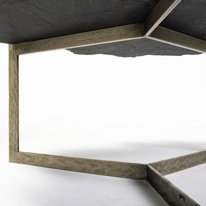 Black & Gold Stone & Iron Free Form Distressed Coffee Table image 8