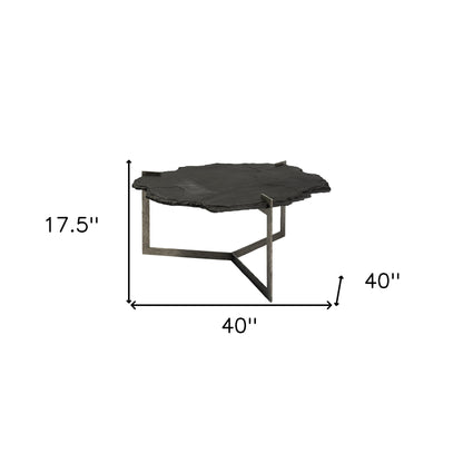 Black & Gold Stone & Iron Free Form Distressed Coffee Table