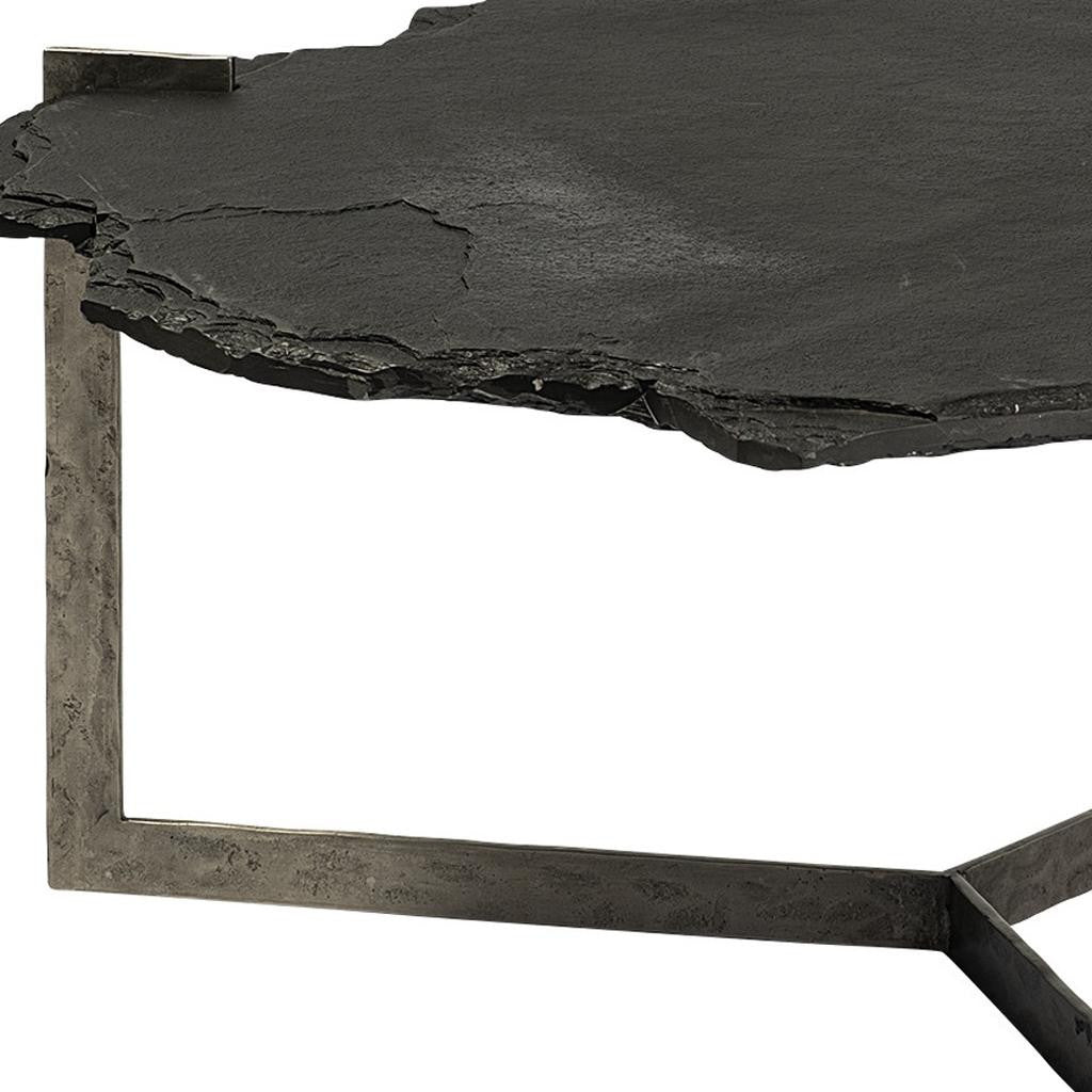 Black & Gold Stone & Iron Free Form Distressed Coffee Table image 5