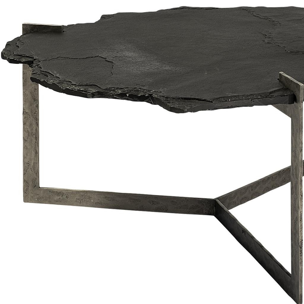 Black & Gold Stone & Iron Free Form Distressed Coffee Table image 6