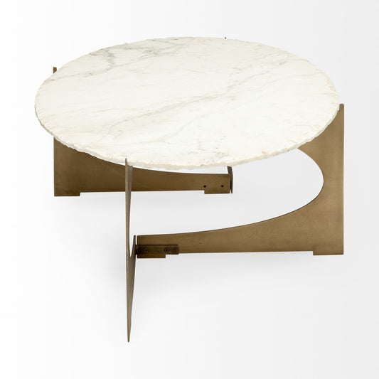 White & Gold Genuine Marble & Metal Oval Coffee Table