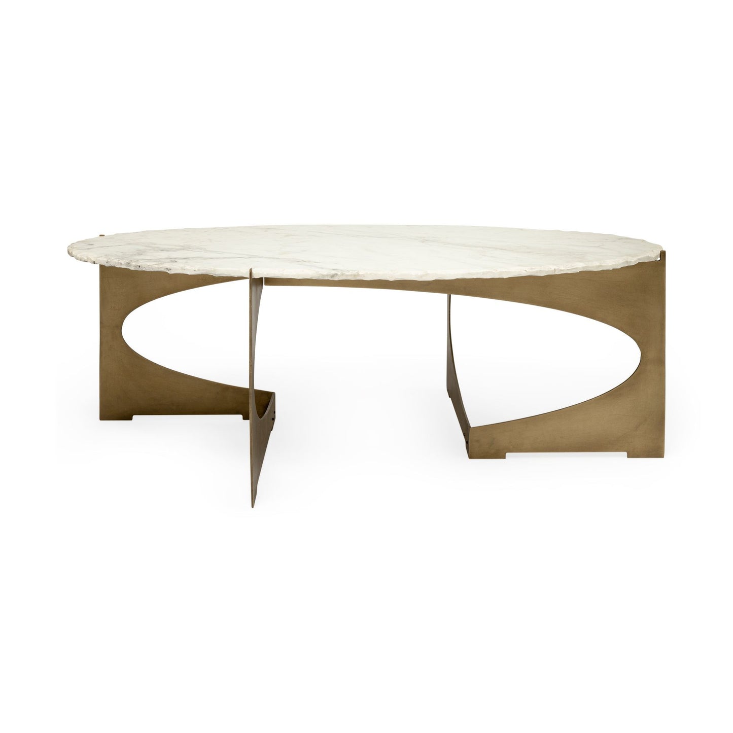 White & Gold Genuine Marble & Metal Oval Coffee Table